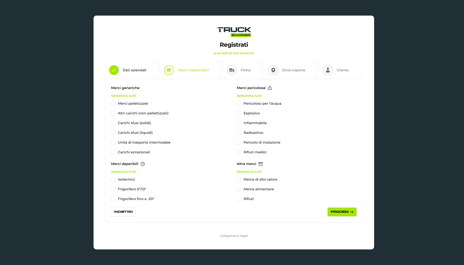 Merci trasportabili dal vettore su Truckscanner