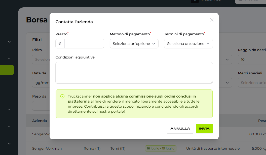Fai un'offerta per le richieste di carico su Truckscanner