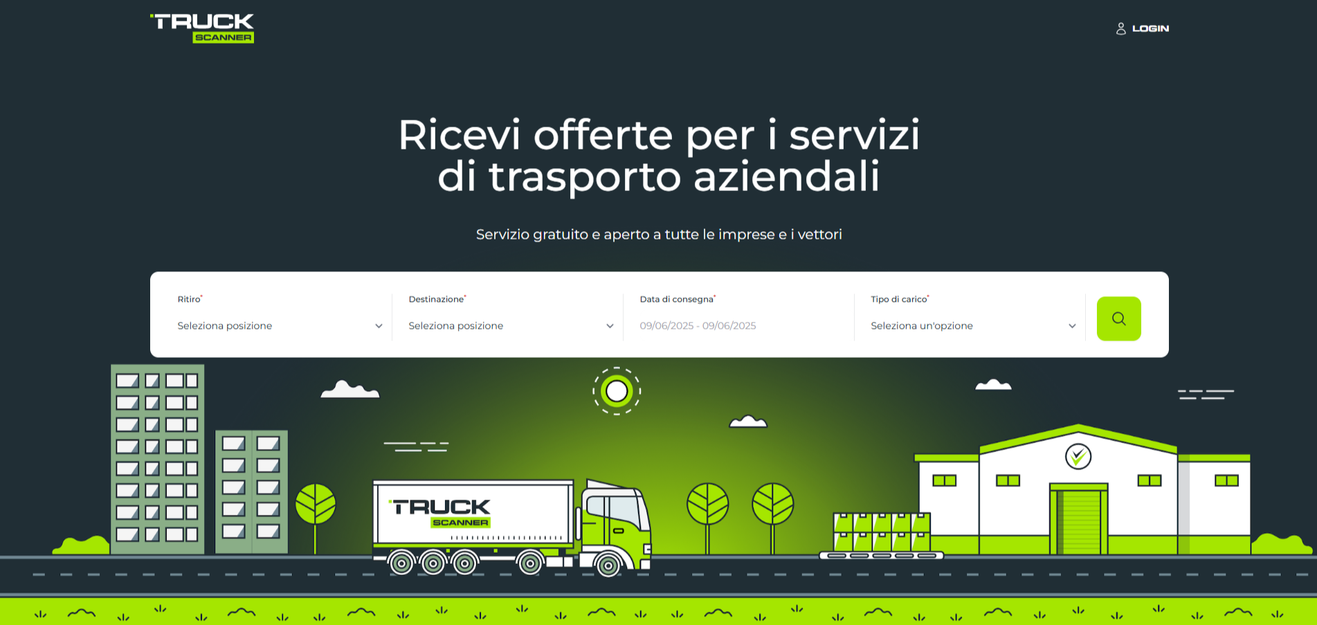 Inserire una richiesta di trasporto sul mercato e ricevere preventivi online con Truckscanner