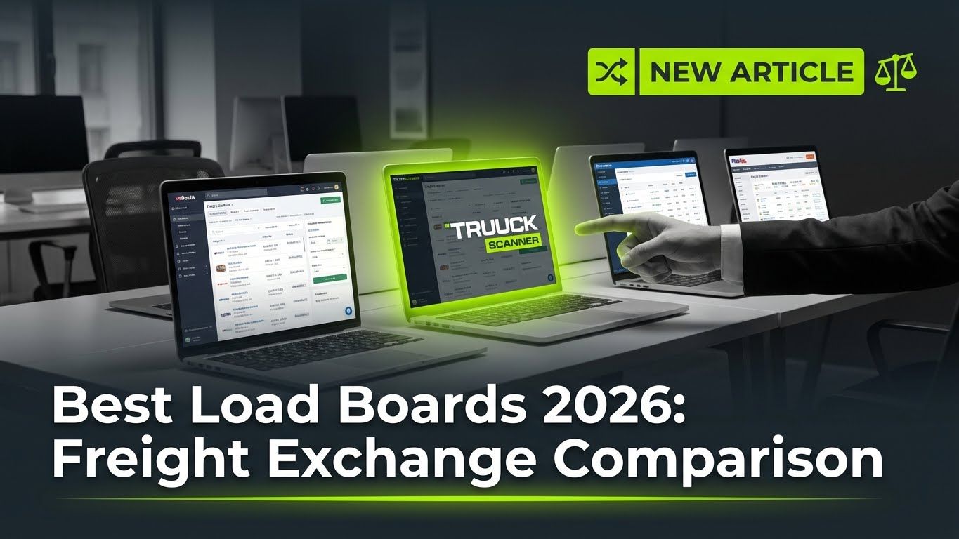 Logistics manager comparing freight exchange platforms on laptop screen