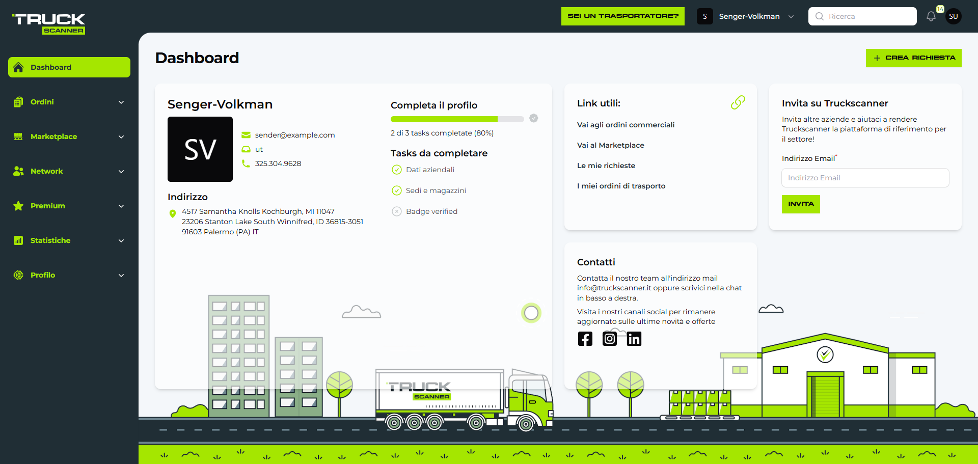 Dashboard utenti applicazione Truckscanner